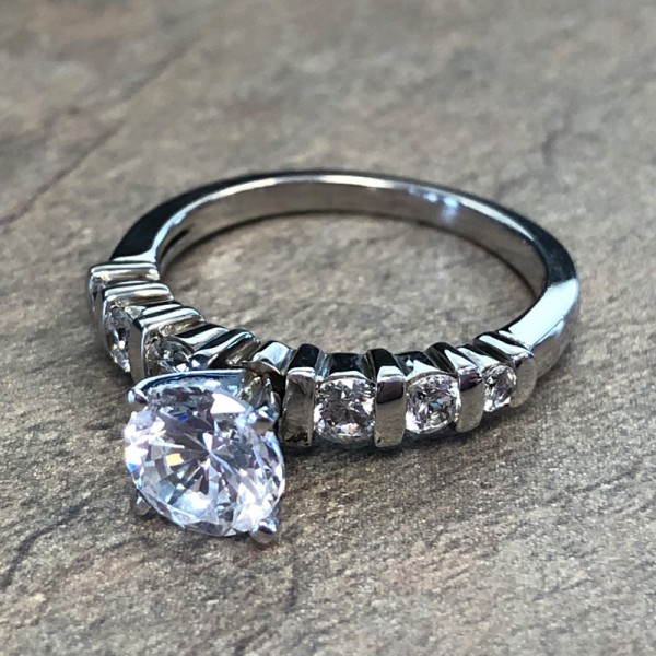 14K White Gold Bar Set Engagement Ring